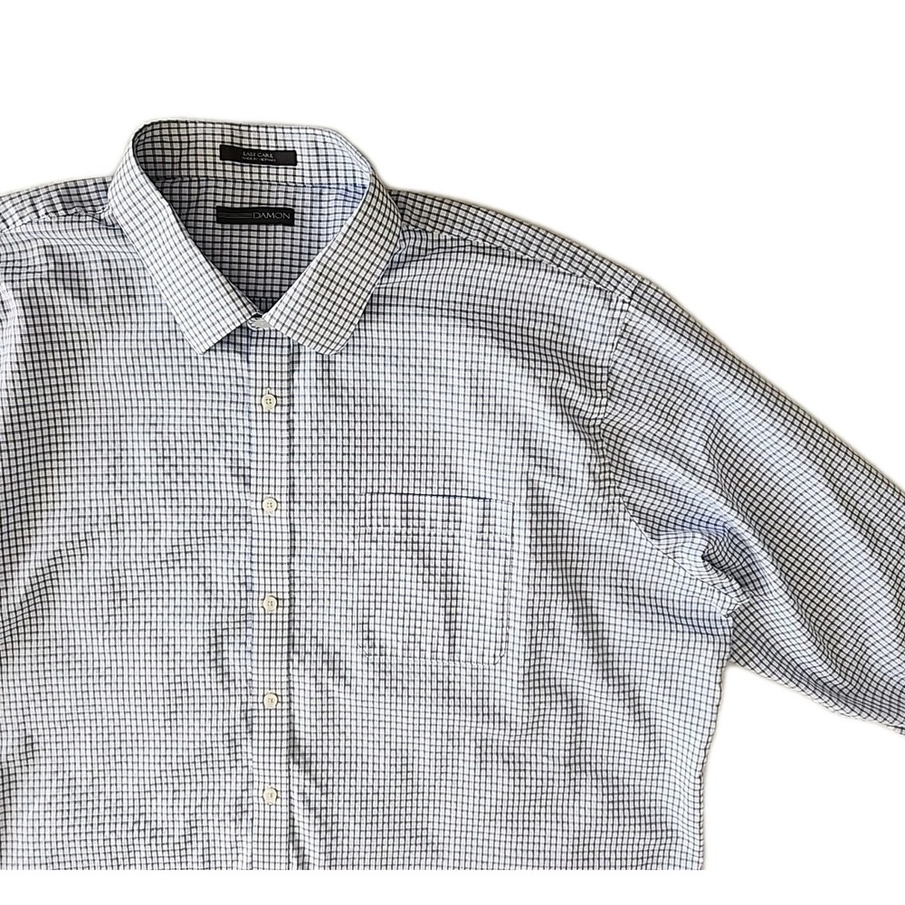 Damon Easy Care Men's Sz 20 34/35 Long Sleeve Collared Button Down Blue Check